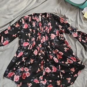 American Rag XS women's blouse button down and tie strings babydoll 3/4 sleeves